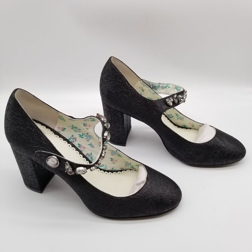 1901 Women Thomson Mary Jane Heels Size‎ 9 Shimmery Black Embellished - Picture 3 of 6